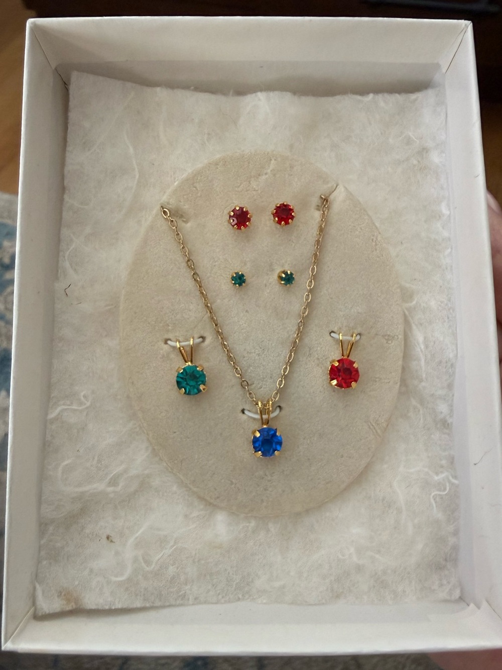 Gold-tone Multi-Color Rhinestone Crystal Pendant Necklace and Earring Set - Picture 4 of 4